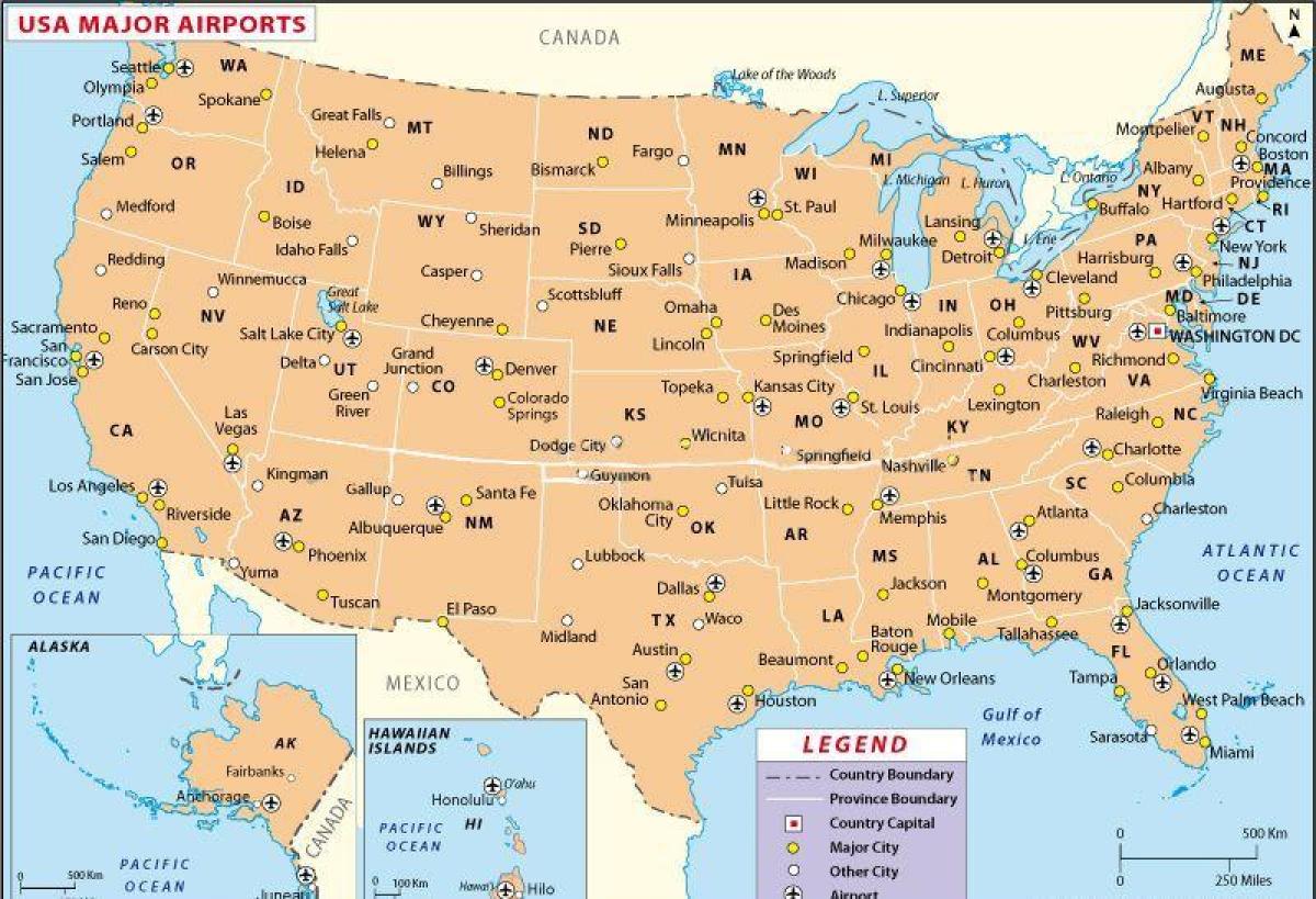 Mapa de los aeropuertos de EE.UU