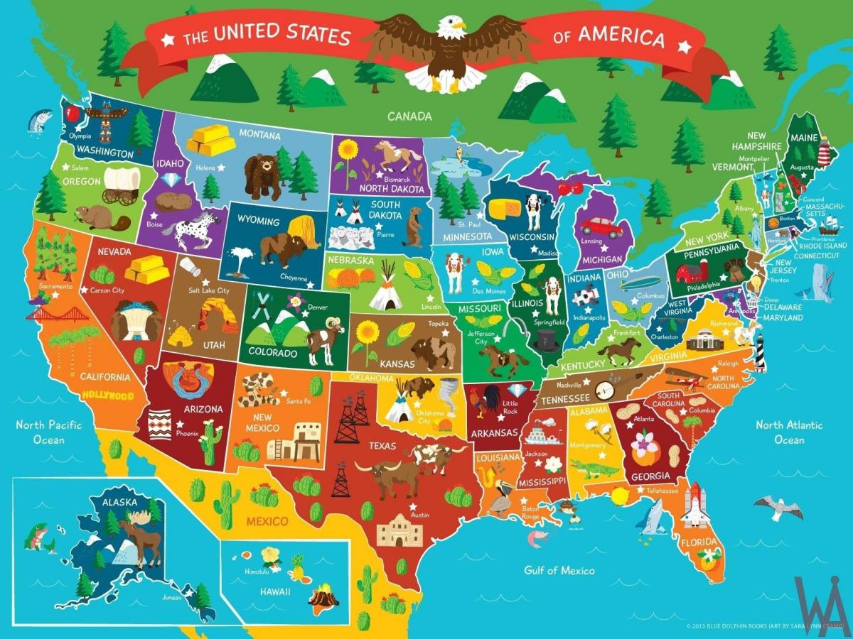 Mapa de atracciones turísticas de los Estados Unidos