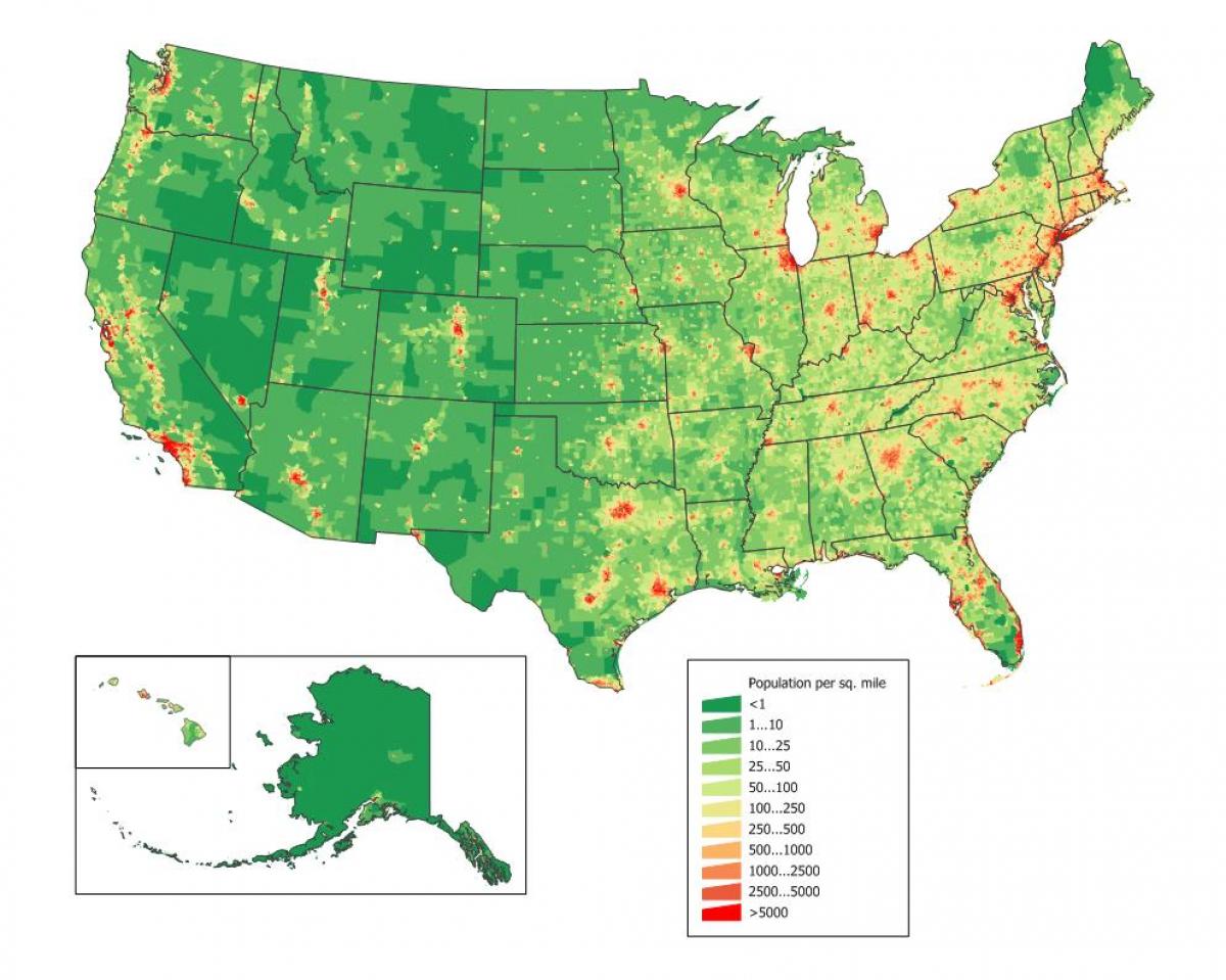 Mapa de densidad de los Estados Unidos