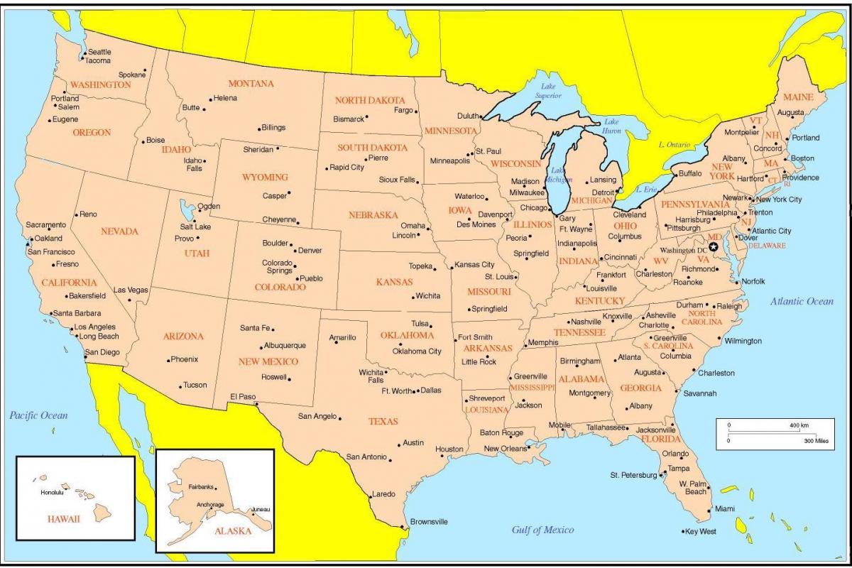 Mapa de EE.UU. con las principales ciudades