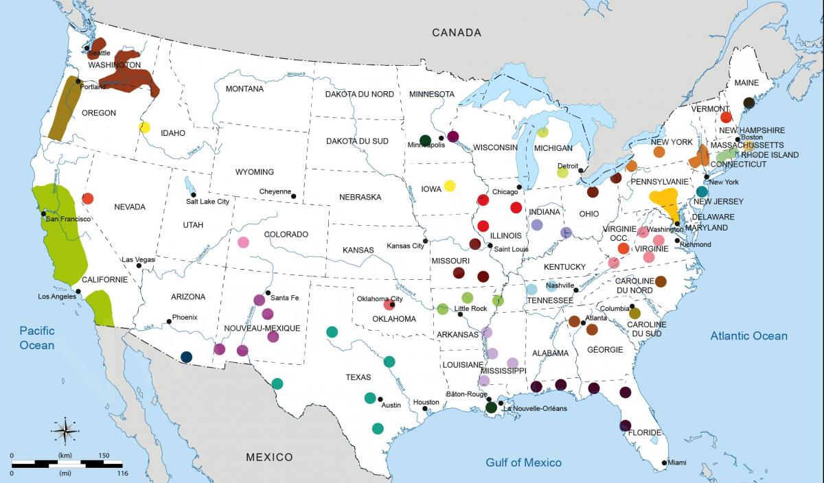 Mapa de los viñedos de EE.UU