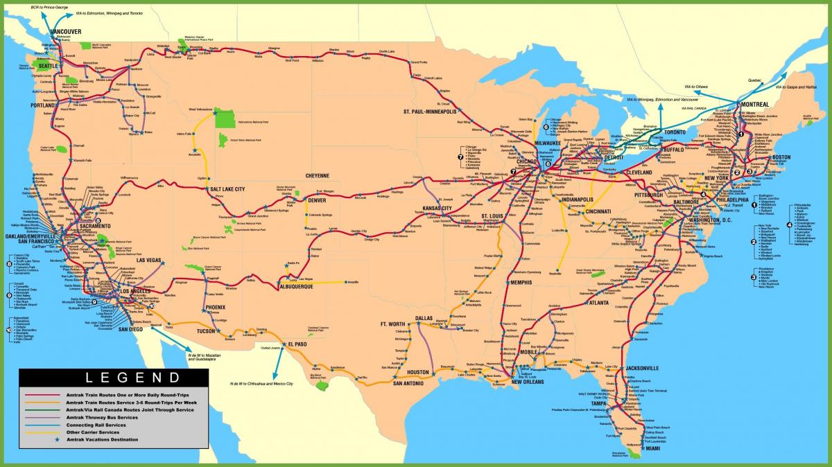 Mapa de las líneas de tren de EE.UU