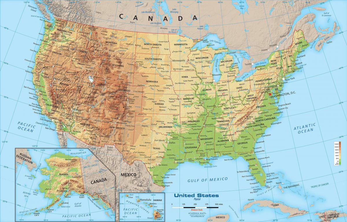 Mapa del relieve de EE.UU