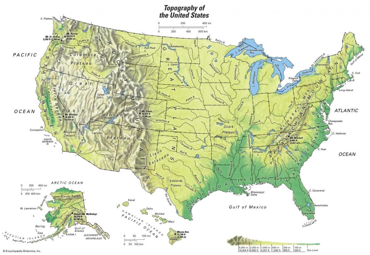 Mapa topográfico de EE.UU